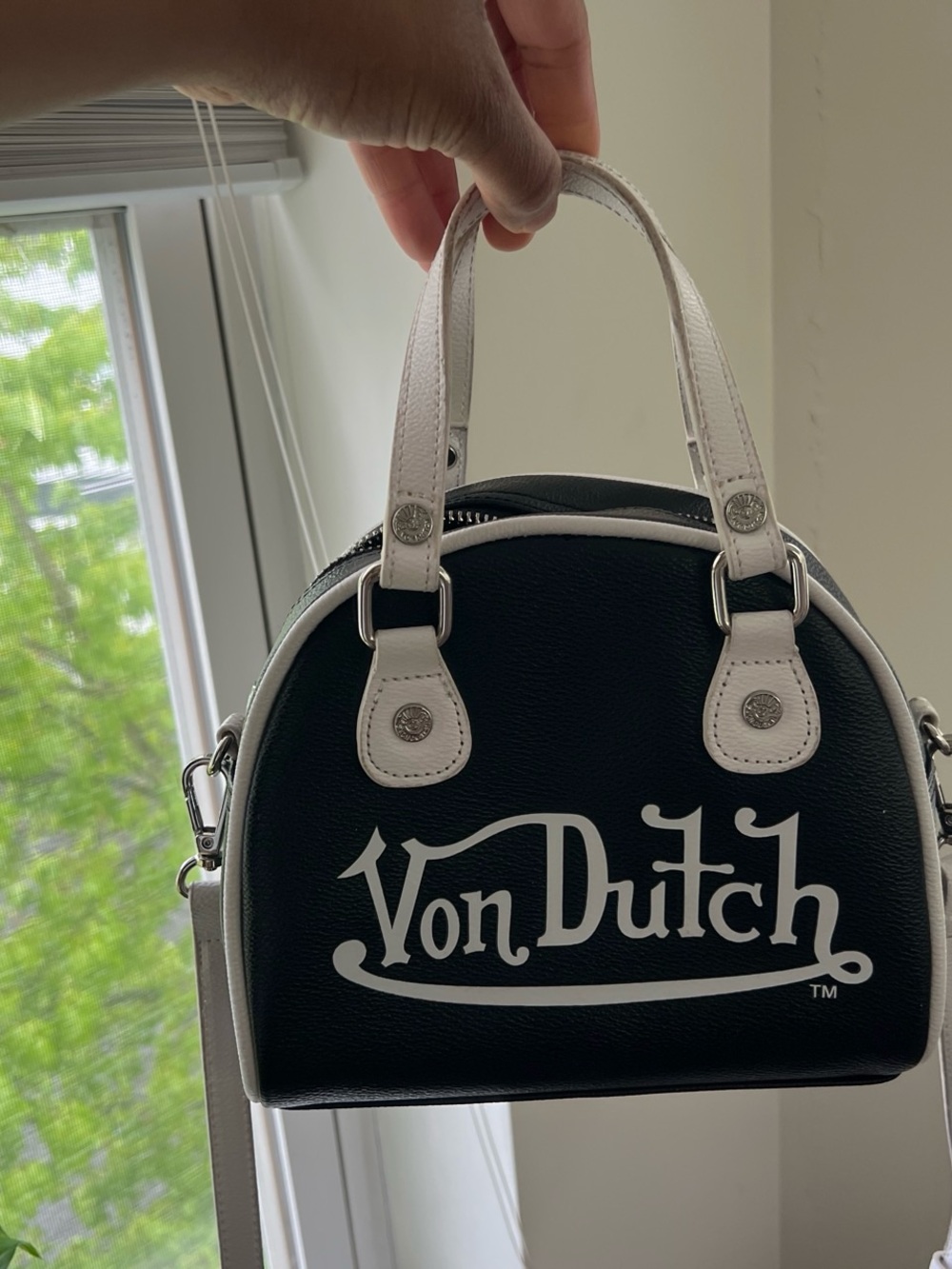 Von Dutch Black and White Mini Dome Satchel